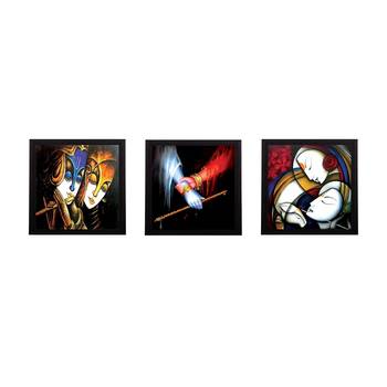 Set Of 3 Radha Krishna Satin Matt Texture UV Art Painting 1