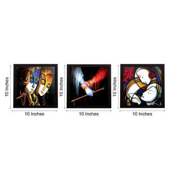Set Of 3 Radha Krishna Satin Matt Texture UV Art Painting 3