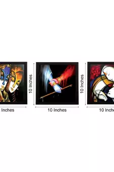 Set Of 3 Radha Krishna Satin Matt Texture UV Art Painting