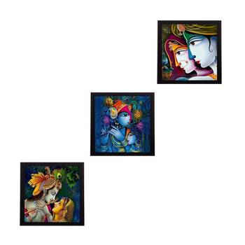Set Of 3 Radha Krishna Satin Matt Texture UV Art Painting 1