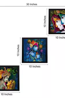 Set Of 3 Radha Krishna Satin Matt Texture UV Art Painting