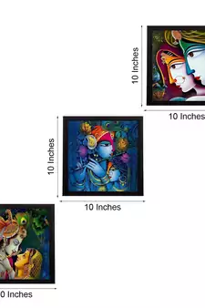 Set Of 3 Radha Krishna Satin Matt Texture UV Art Painting