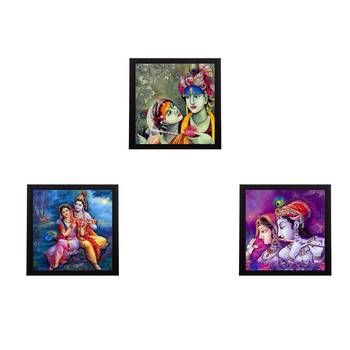 Set Of 3 Radha Krishna Satin Matt Texture UV Art Painting 1