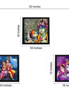Set Of 3 Radha Krishna Satin Matt Texture UV Art Painting