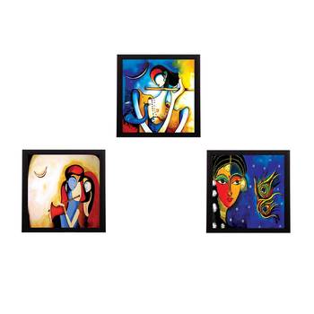 Set Of 3 Radha Krishna Satin Matt Texture UV Art Painting 1
