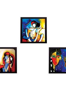 Set Of 3 Radha Krishna Satin Matt Texture UV Art Painting