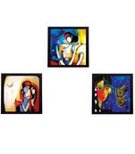 Set Of 3 Radha Krishna Satin Matt Texture UV Art Painting