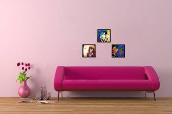 Set Of 3 Radha Krishna Satin Matt Texture UV Art Painting 2