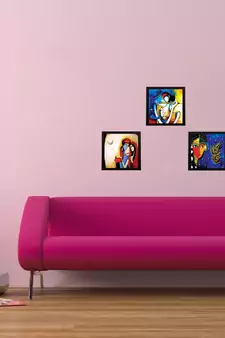 Set Of 3 Radha Krishna Satin Matt Texture UV Art Painting