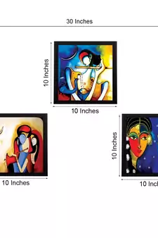 Set Of 3 Radha Krishna Satin Matt Texture UV Art Painting