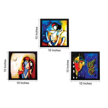 Set Of 3 Radha Krishna Satin Matt Texture UV Art Painting 4