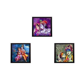 Set Of 3 Radha Krishna Satin Matt Texture UV Art Painting 1
