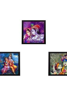Set Of 3 Radha Krishna Satin Matt Texture UV Art Painting