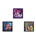 Set Of 3 Radha Krishna Satin Matt Texture UV Art Painting