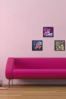 Set Of 3 Radha Krishna Satin Matt Texture UV Art Painting