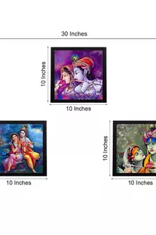 Set Of 3 Radha Krishna Satin Matt Texture UV Art Painting