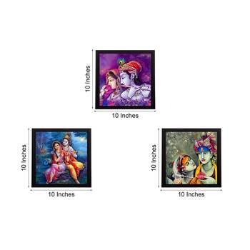 Set Of 3 Radha Krishna Satin Matt Texture UV Art Painting 4