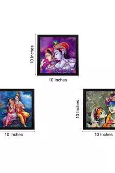 Set Of 3 Radha Krishna Satin Matt Texture UV Art Painting