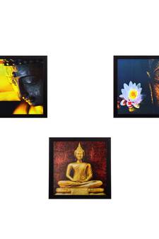 Set Of 3 Meditating Buddha Satin Matt Texture UV Art Painting