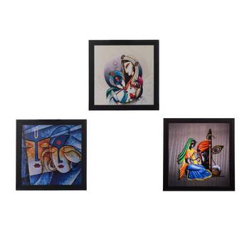 Set Of 3 Radha Krishna Satin Matt Texture UV Art Painting 1