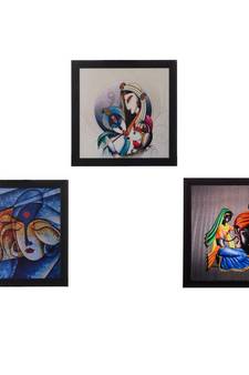Set Of 3 Radha Krishna Satin Matt Texture UV Art Painting