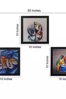 Set Of 3 Radha Krishna Satin Matt Texture UV Art Painting