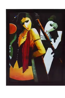 Radha Krishna playing Flute Satin Matt Texture UV Art Painting