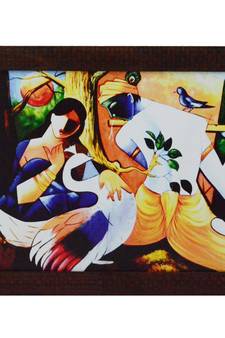 Abstract Radha Krishna Satin Matt Texture UV Art Painting