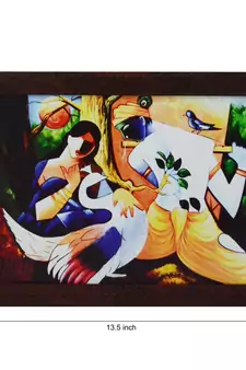 Abstract Radha Krishna Satin Matt Texture UV Art Painting