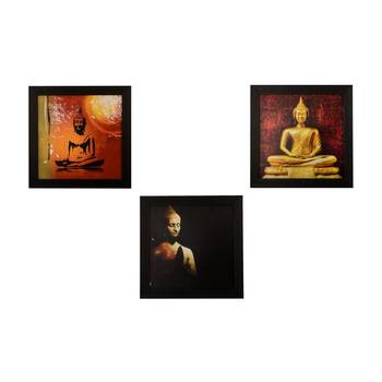 Set Of 3 Meditating Buddha Satin Matt Texture UV Art Painting 1