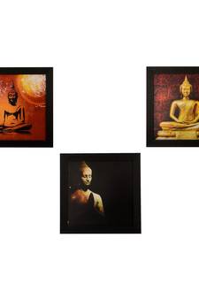 Set Of 3 Meditating Buddha Satin Matt Texture UV Art Painting