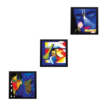 Set Of 3 Radha Krishna Satin Matt Texture UV Art Painting 1