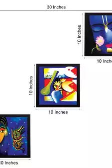 Set Of 3 Radha Krishna Satin Matt Texture UV Art Painting