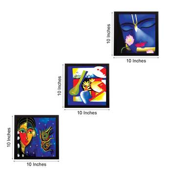 Set Of 3 Radha Krishna Satin Matt Texture UV Art Painting 4