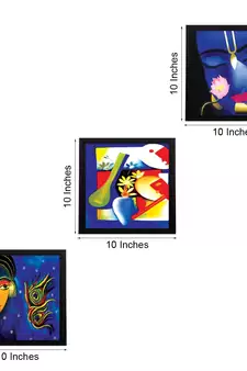 Set Of 3 Radha Krishna Satin Matt Texture UV Art Painting