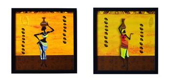 Set of 2 Tribal Lady Satin Matt Texture UV Art Painting 1