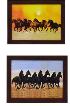 Set of 2 Running Horses Satin Matt Texture UV Art Painting