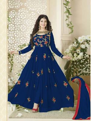 Blue Embroidered Georgette Semi-Stitched Salwar with dupatta 1