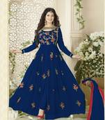 Blue Embroidered Georgette Semi-Stitched Salwar with dupatta