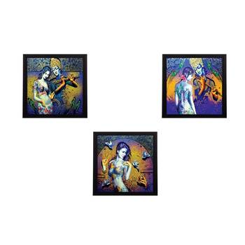 Set of 3 Abstract Radha Krishna Satin Matt Texture UV Art Painting 1