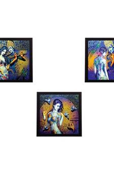 Set of 3 Abstract Radha Krishna Satin Matt Texture UV Art Painting