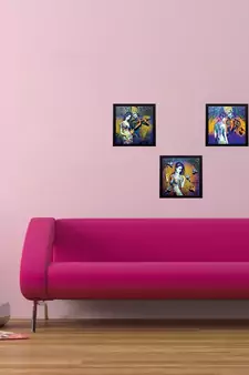 Set of 3 Abstract Radha Krishna Satin Matt Texture UV Art Painting