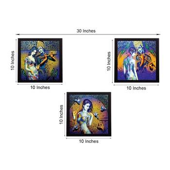 Set of 3 Abstract Radha Krishna Satin Matt Texture UV Art Painting 3