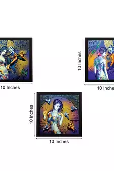 Set of 3 Abstract Radha Krishna Satin Matt Texture UV Art Painting