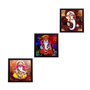 Set of 3 Lord Ganesha Satin Matt Texture UV Art Painting 1