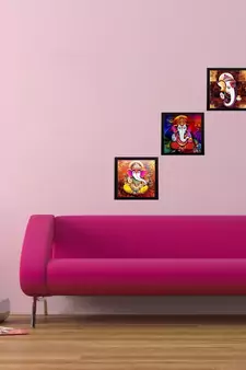Set of 3 Lord Ganesha Satin Matt Texture UV Art Painting