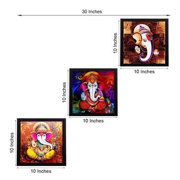 Set of 3 Lord Ganesha Satin Matt Texture UV Art Painting 3