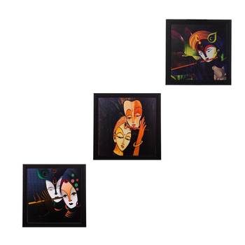 Set Of 3 Radha Krishna Satin Matt Texture UV Art Painting 1