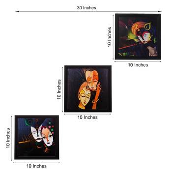 Set Of 3 Radha Krishna Satin Matt Texture UV Art Painting 3