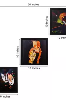Set Of 3 Radha Krishna Satin Matt Texture UV Art Painting